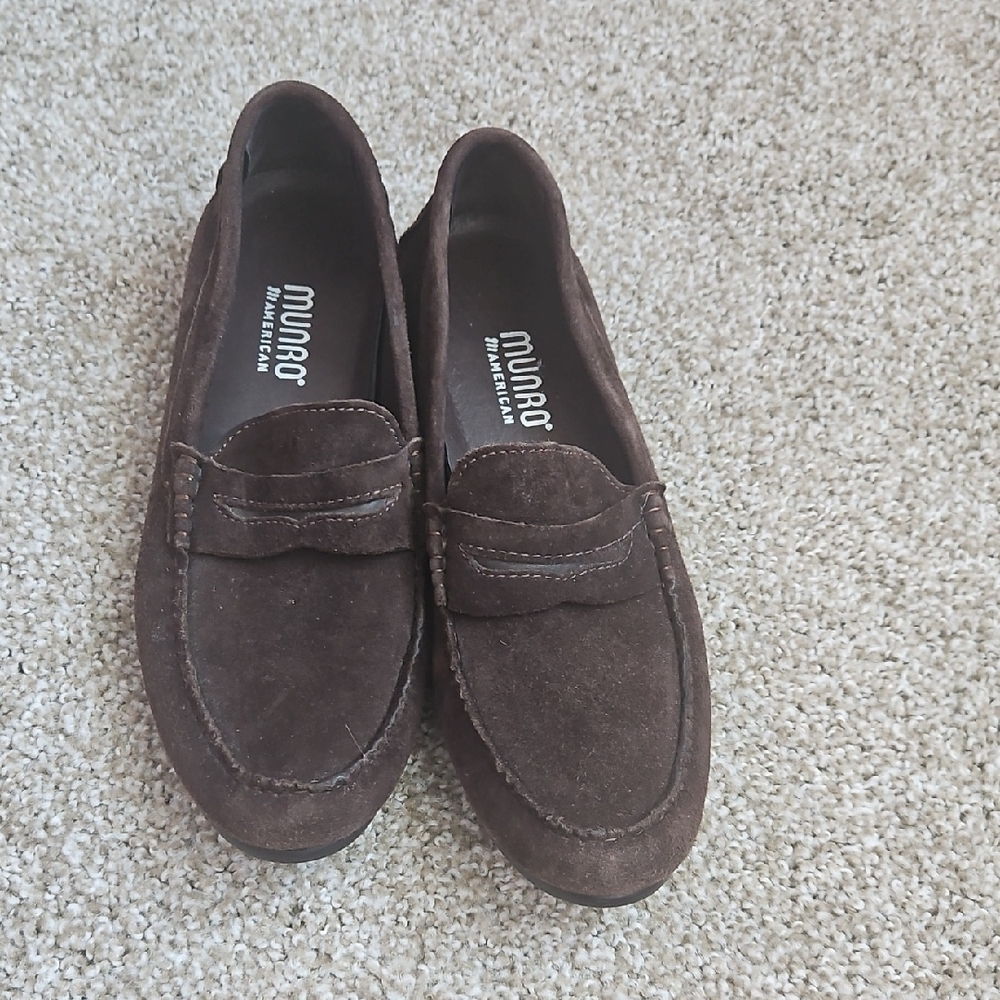 Munro Ramie Womens Dark Brown Suede Slip On Penny Loafers Shoes